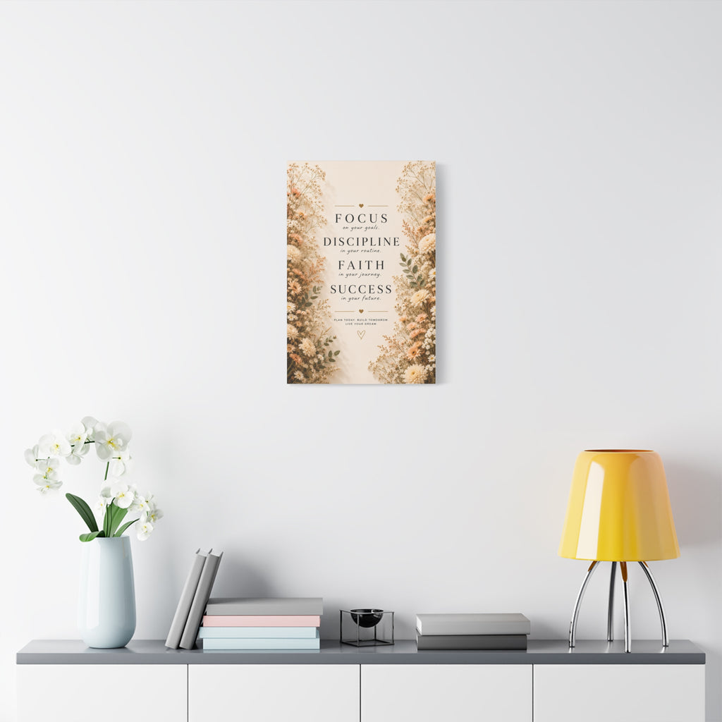 Inspirational Floral Canvas Wall Art — "Focus, Discipline, Faith, Success"