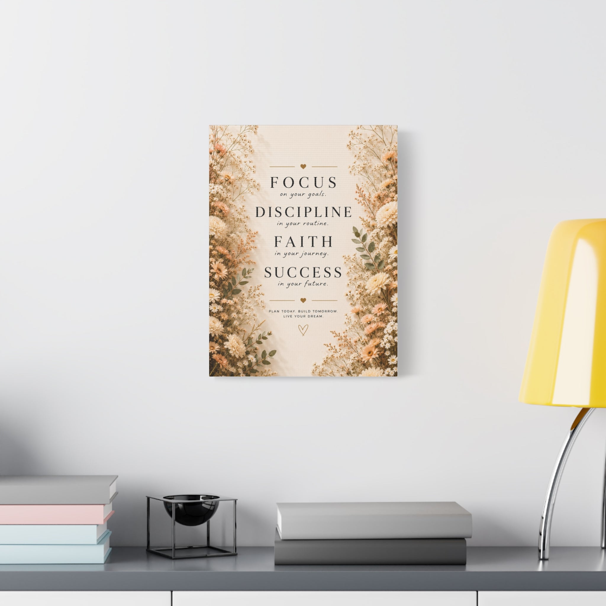 Inspirational Floral Canvas Wall Art — "Focus, Discipline, Faith, Success"
