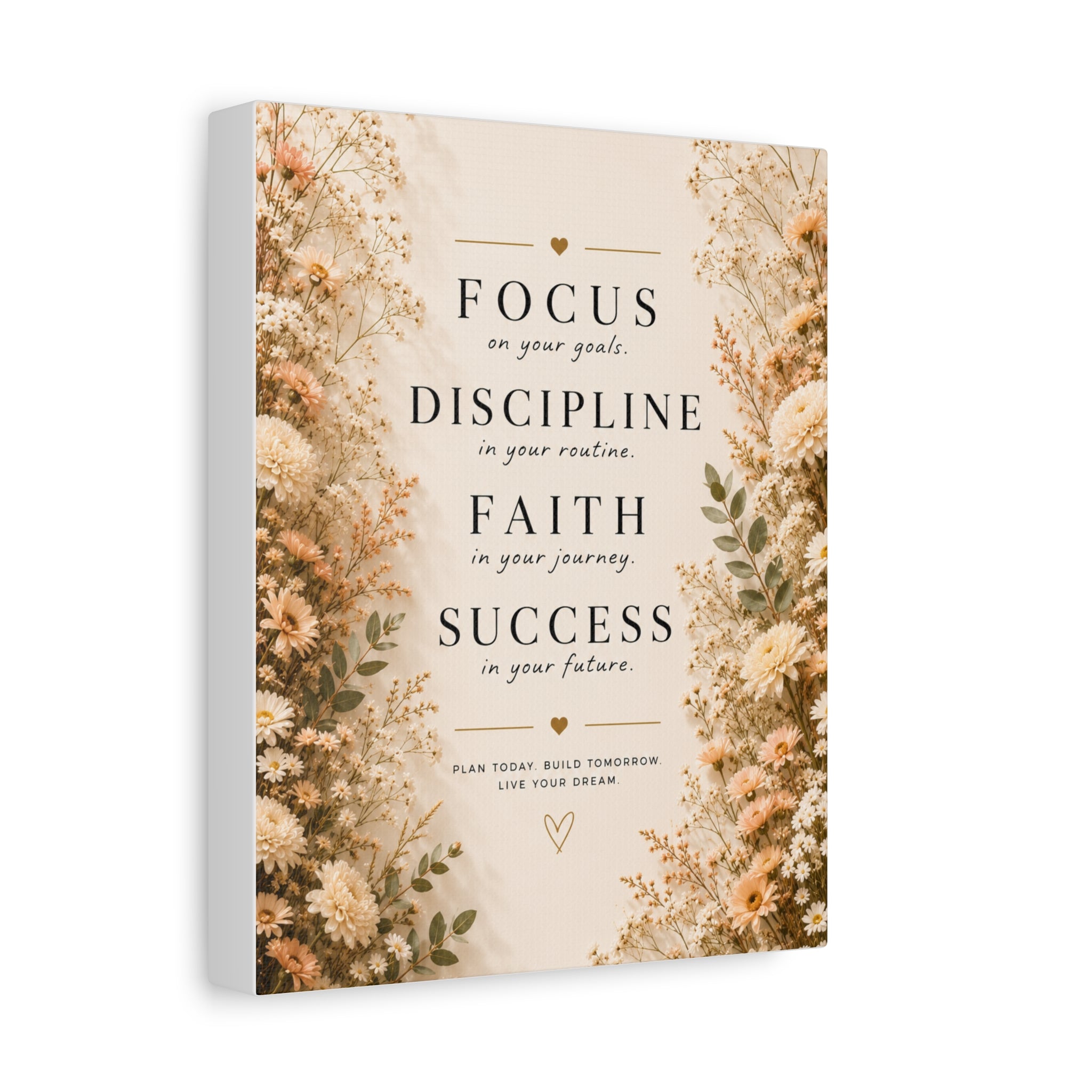 Inspirational Floral Canvas Wall Art — "Focus, Discipline, Faith, Success"