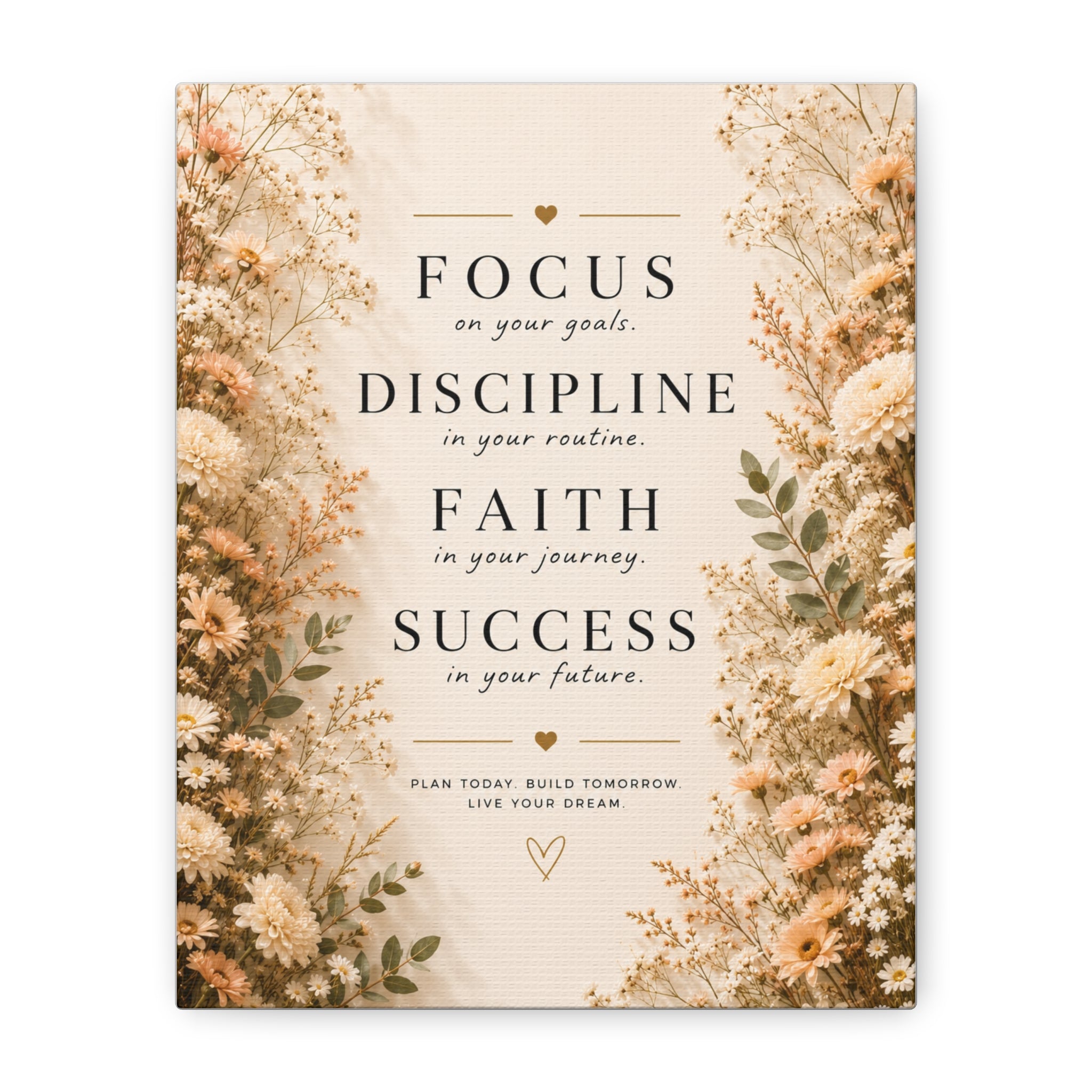 Inspirational Floral Canvas Wall Art — "Focus, Discipline, Faith, Success"