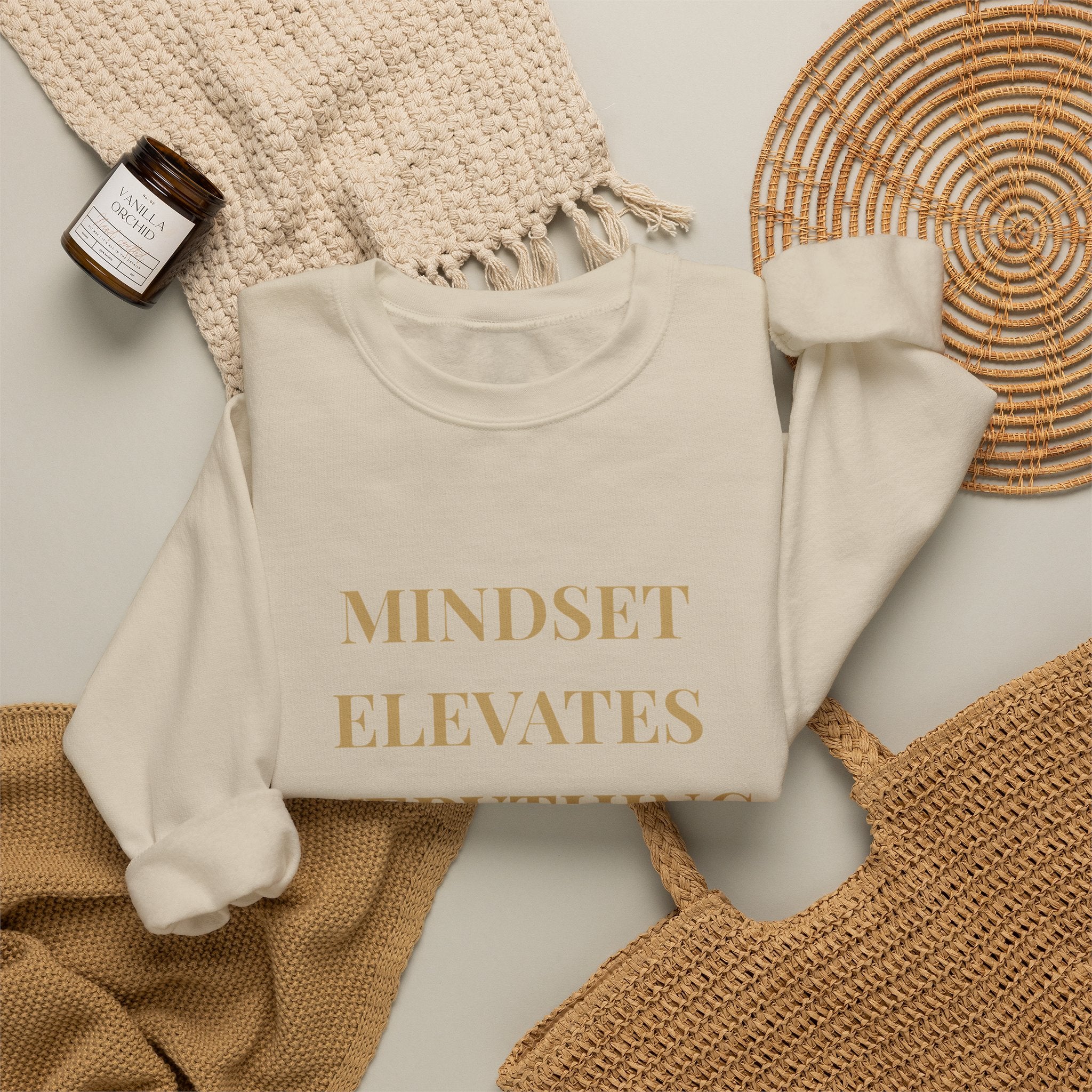 Crewneck Sweatshirt — “Mindset Elevates Everything” Inspirational Quote Pullover