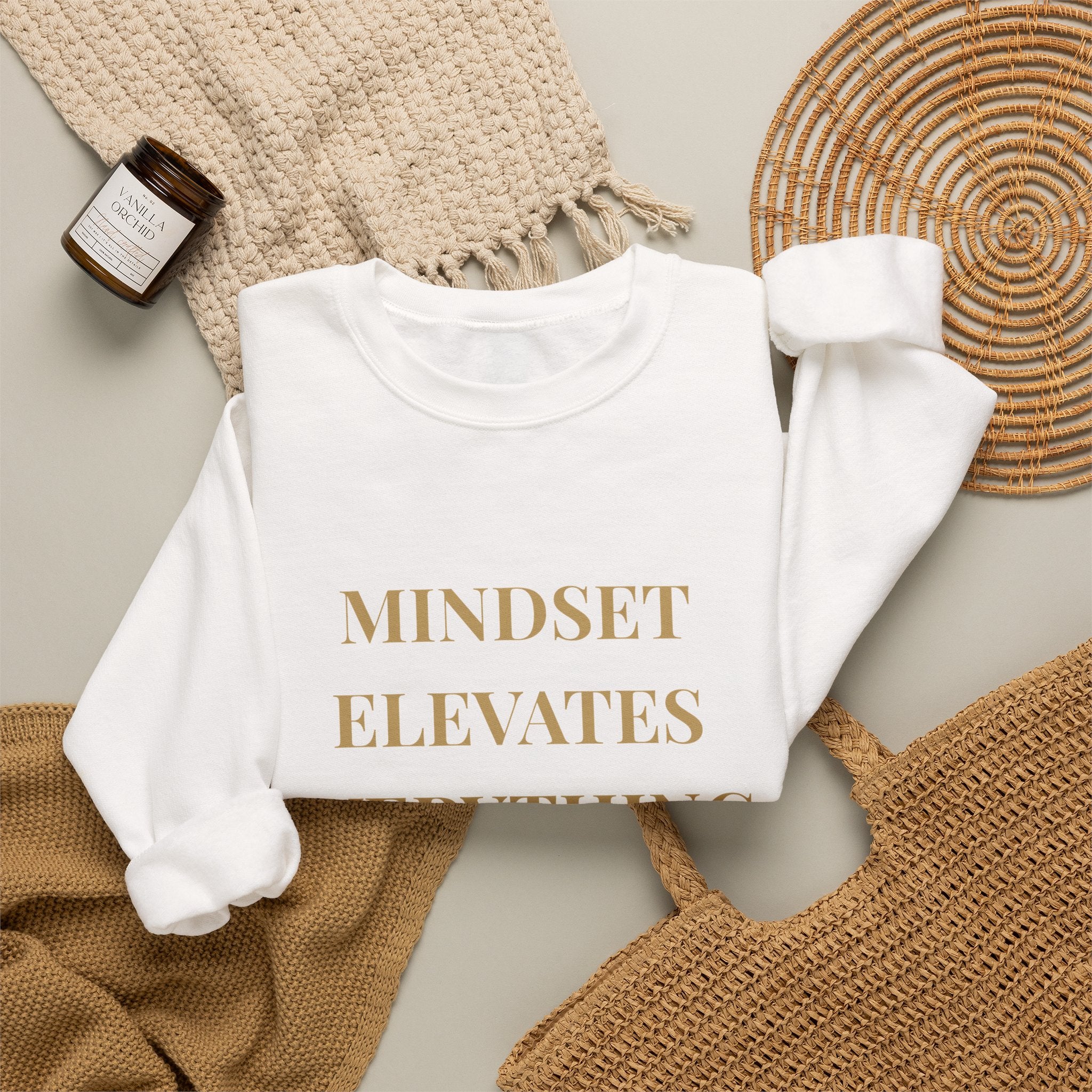 Crewneck Sweatshirt — “Mindset Elevates Everything” Inspirational Quote Pullover