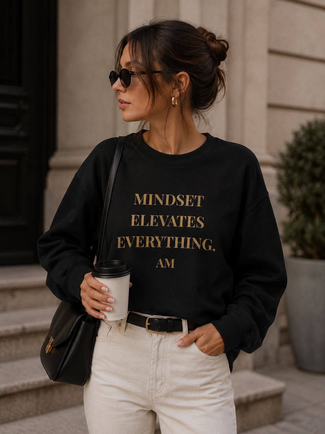 Crewneck Sweatshirt — “Mindset Elevates Everything” Inspirational Quote Pullover