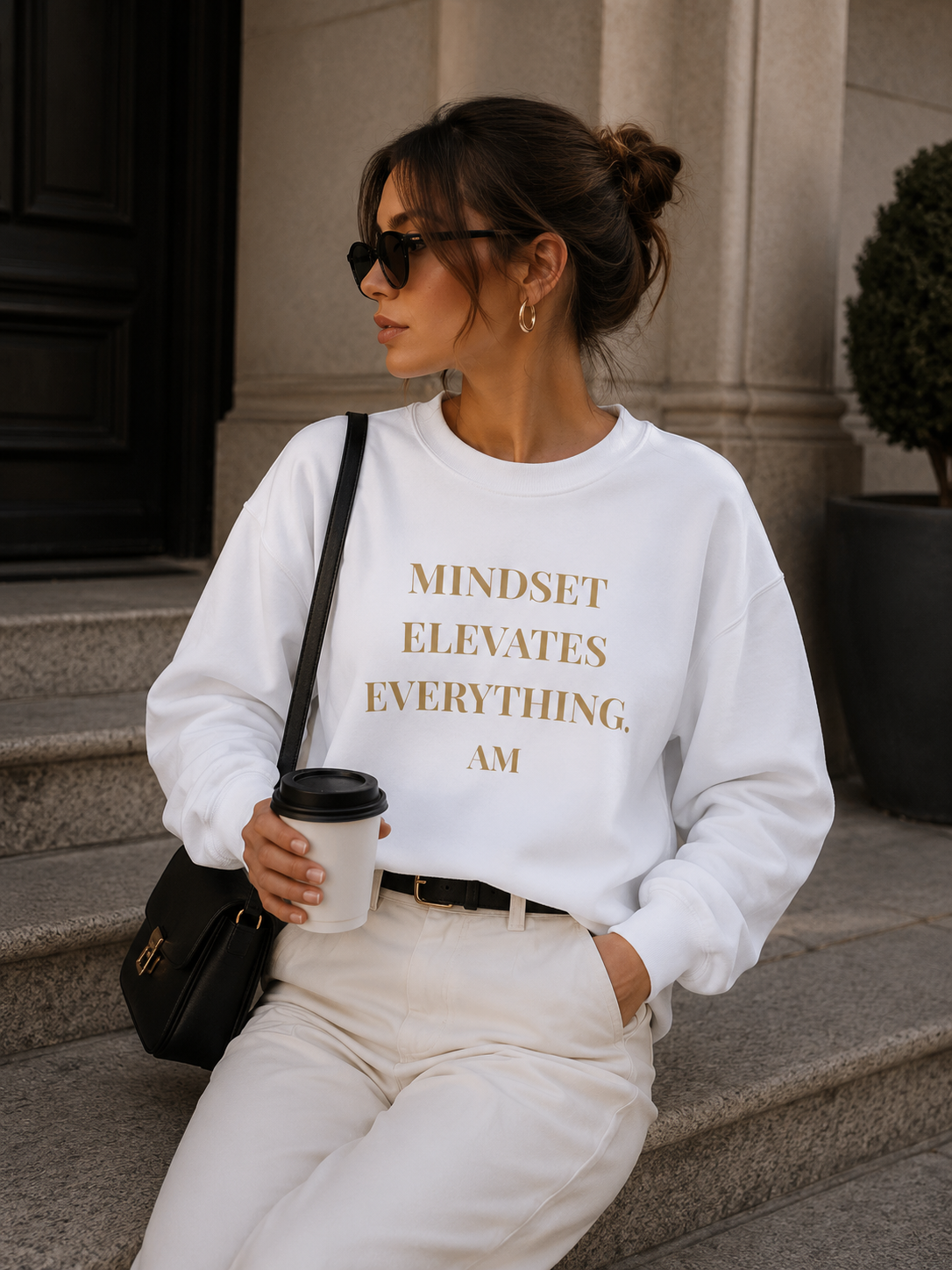 Crewneck Sweatshirt — “Mindset Elevates Everything” Inspirational Quote Pullover