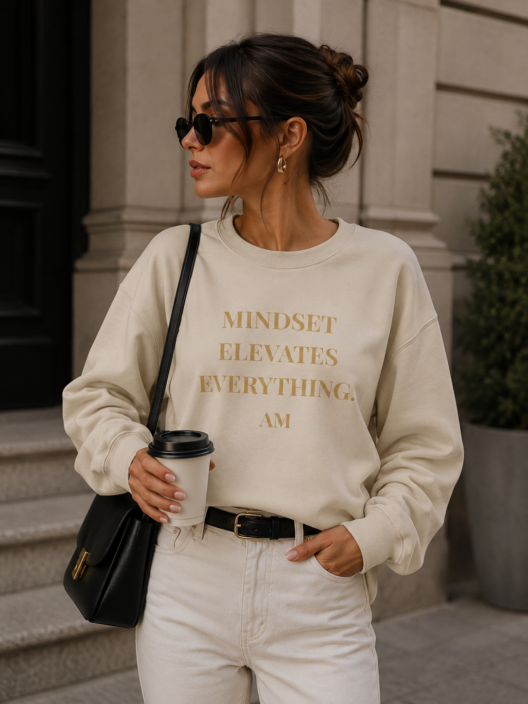 Crewneck Sweatshirt — “Mindset Elevates Everything” Inspirational Quote Pullover