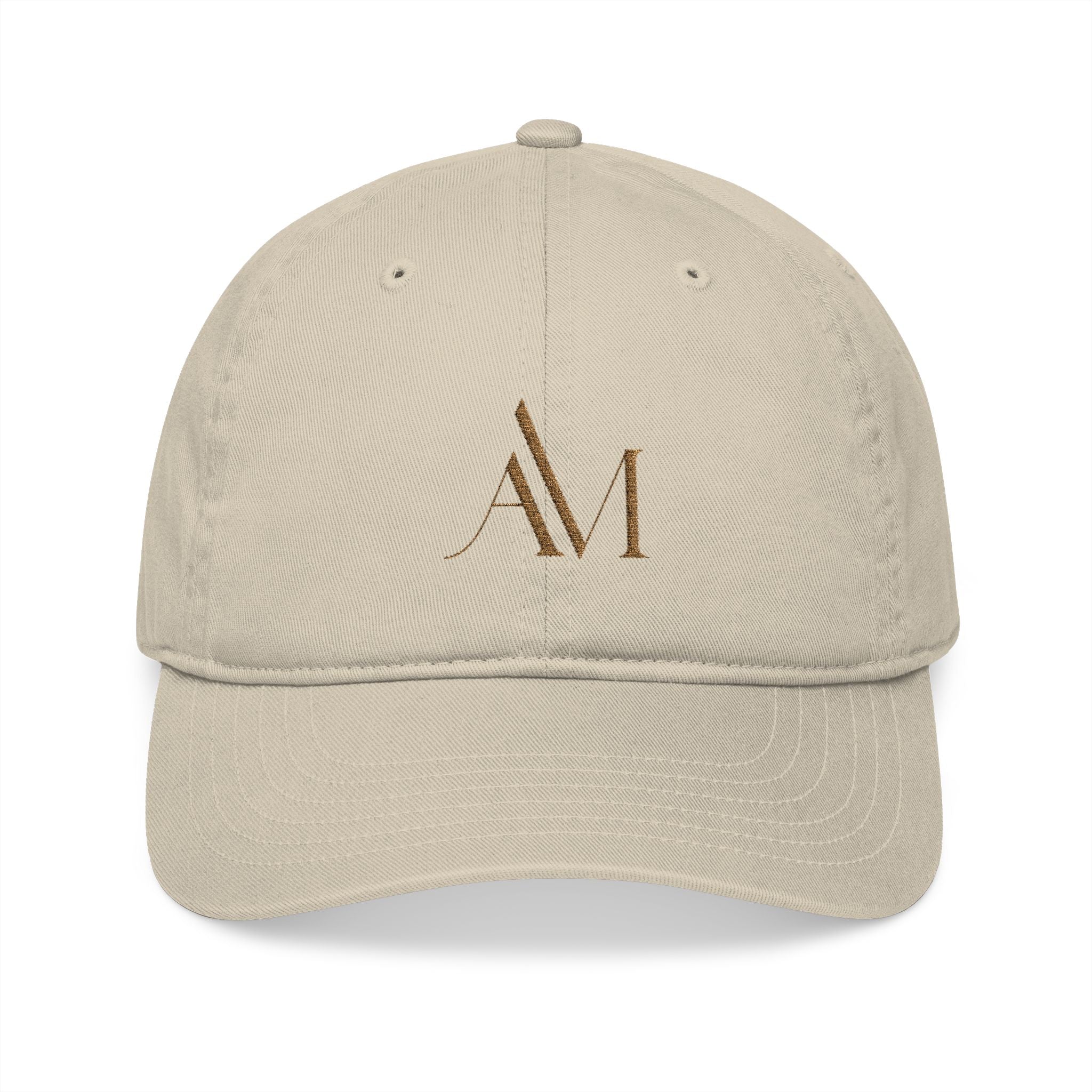 Embroidered "AM" Organic Cotton Baseball Cap — Natural Monogram Hat