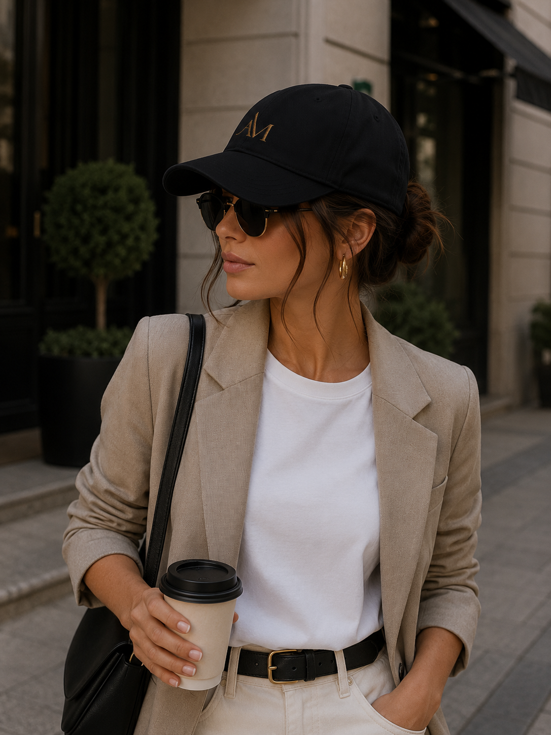 Embroidered "AM" Organic Cotton Baseball Cap — Natural Monogram Hat
