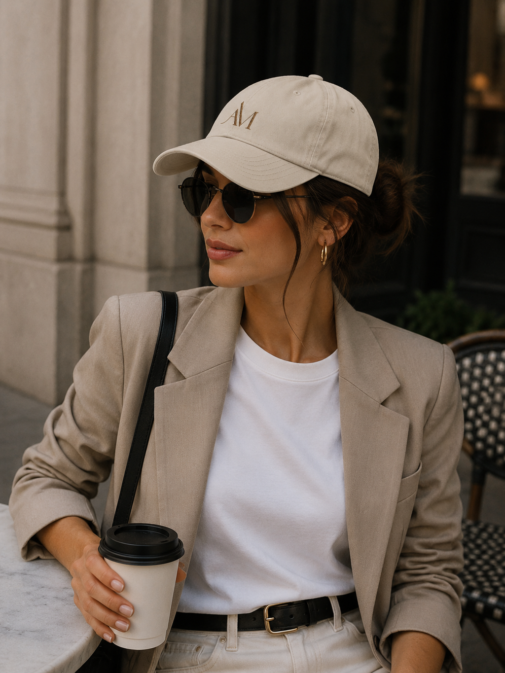 Embroidered "AM" Organic Cotton Baseball Cap — Natural Monogram Hat