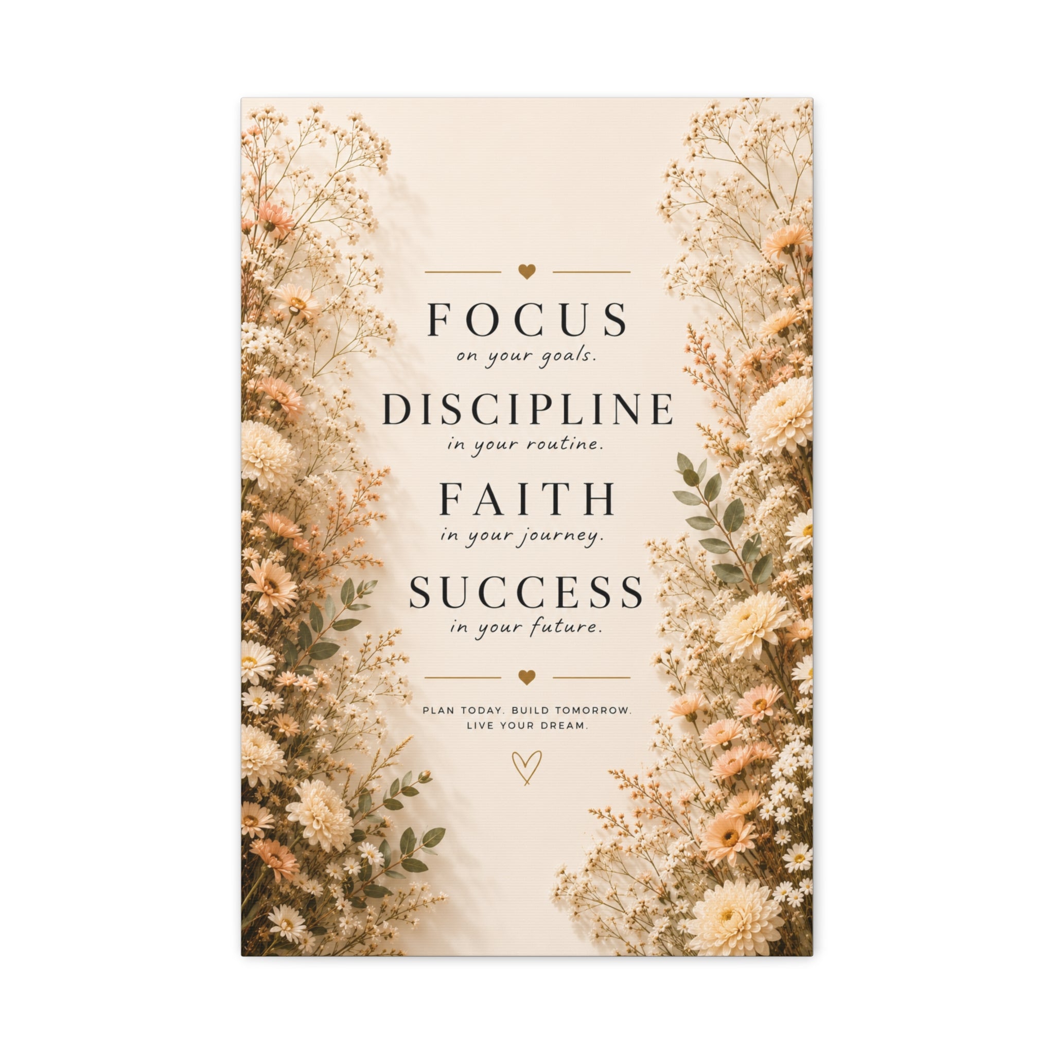 Inspirational Floral Canvas Wall Art — "Focus, Discipline, Faith, Success"