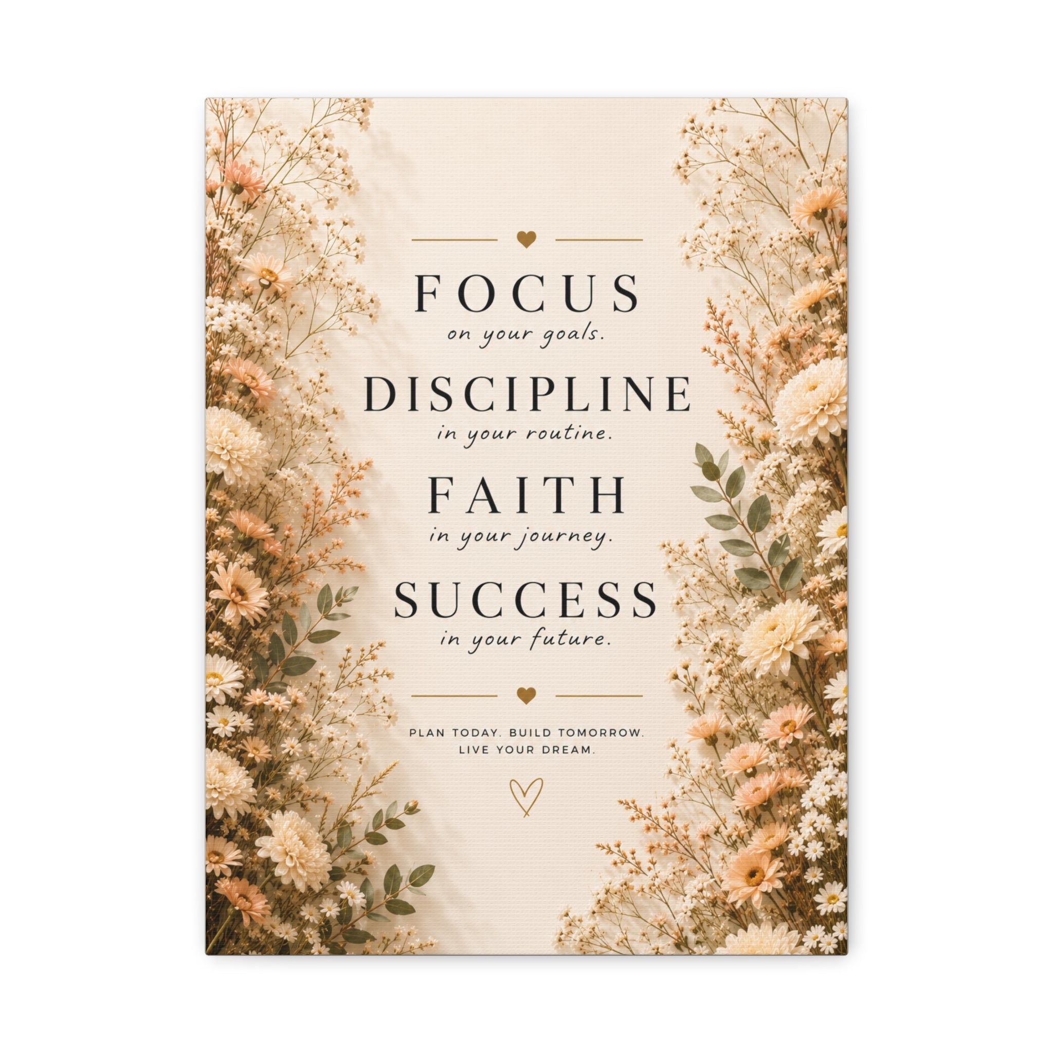 Inspirational Floral Canvas Wall Art — "Focus, Discipline, Faith, Success"