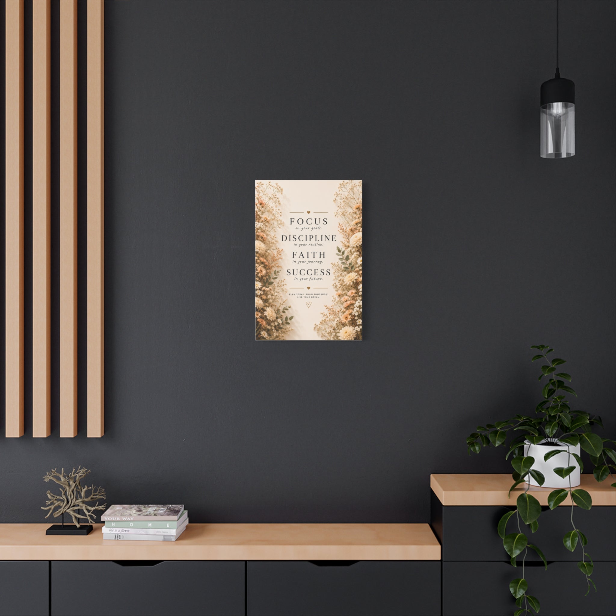 Inspirational Floral Canvas Wall Art — "Focus, Discipline, Faith, Success"