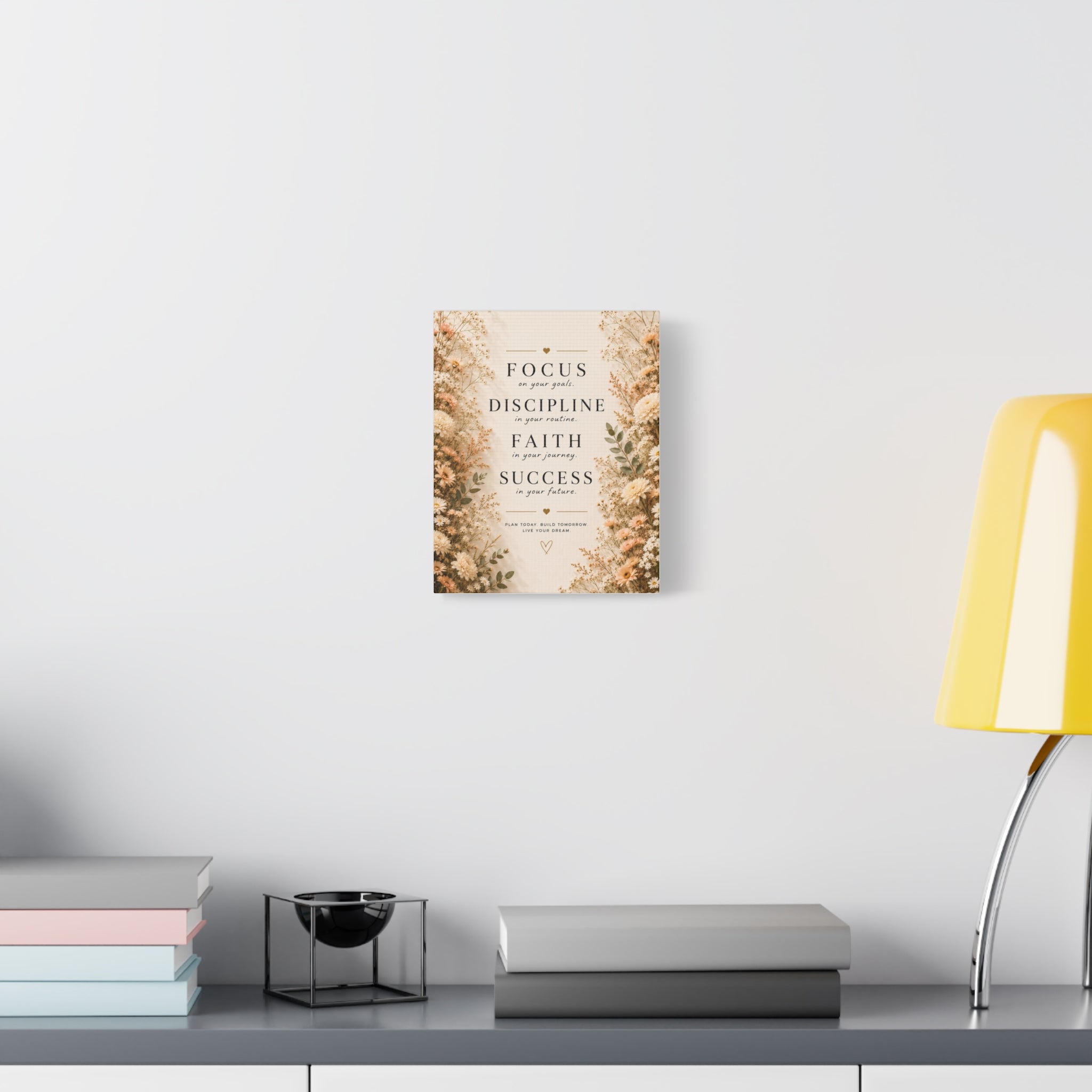 Inspirational Floral Canvas Wall Art — "Focus, Discipline, Faith, Success"
